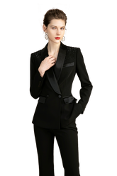 Black Elegant Tuxedo Wide Leg Formal Pant Suits - FashionByTeresa